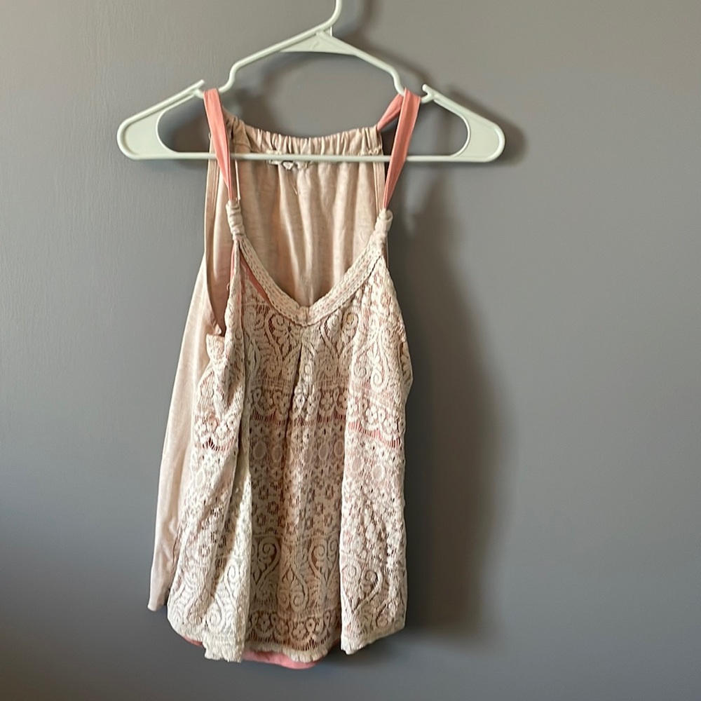 Peach cream Tank top with lace overlay